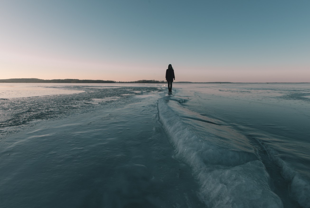 The ice was melting and created a variety of textures on the surface.