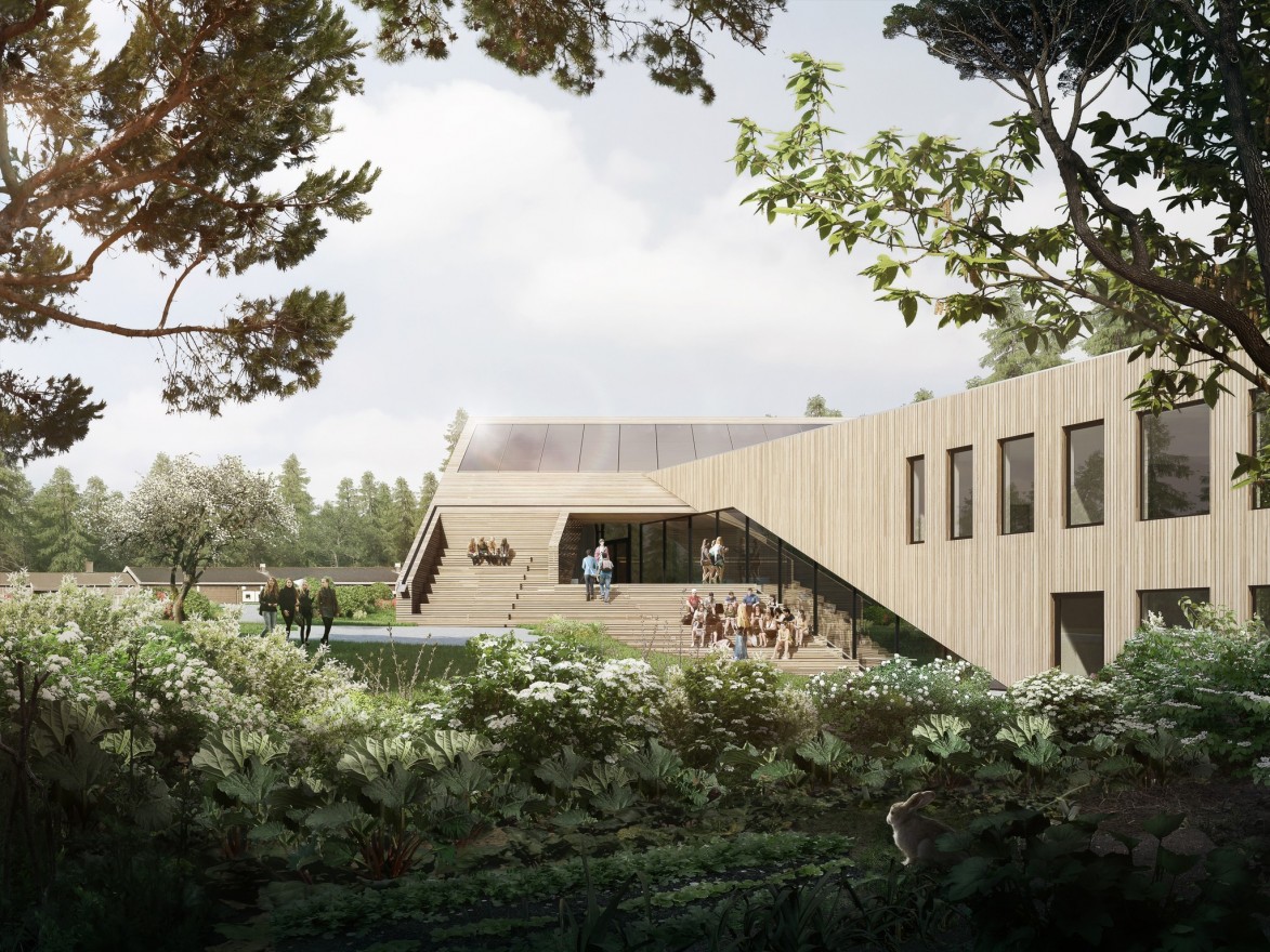 The greenest school in Norway, Powerhouse Drøbak Montessori lower secondary school, is under construction. (Powerhouse)