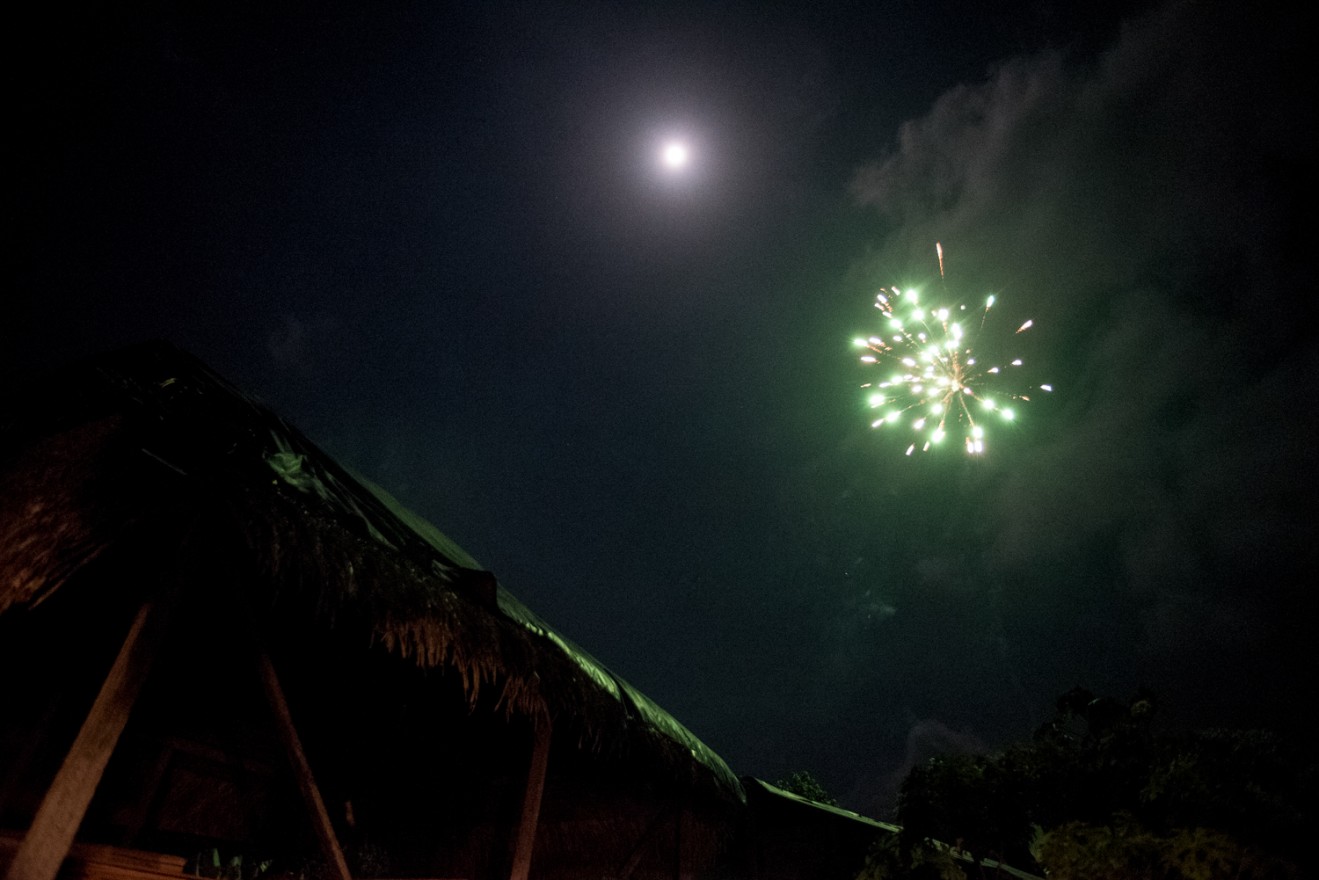 A firework bursts in the sky during the Jungle Prom.
