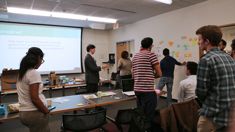 Climathon participants begin with a brainstorming session. (Photos by Anna Sumi)