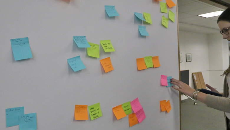 The idea wall helps visualize and organize possible solutions.