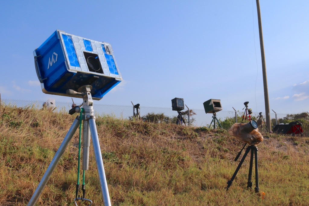 Each camera rig offers a unique design. From plastic storage bins to self-welded boxes, each photographer has developed a personalized method for keeping cameras protected to capture remote, close-range launch images. (Kelly Calagna/MEDILL)
