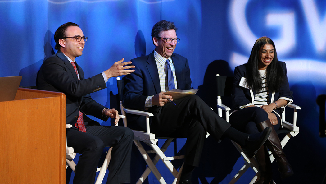 Jason Haber (left) offers some humorous insight to better communicate the science and business behind the water crisis.