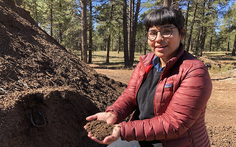 Gaby Galvan is Northern Arizona University’s campus dining sustainability coordinator. At least 90% of NAU’s dining hall food waste is composted, and eventual turned into dirt. (Photos by Bryce Newberry/Cronkite News)