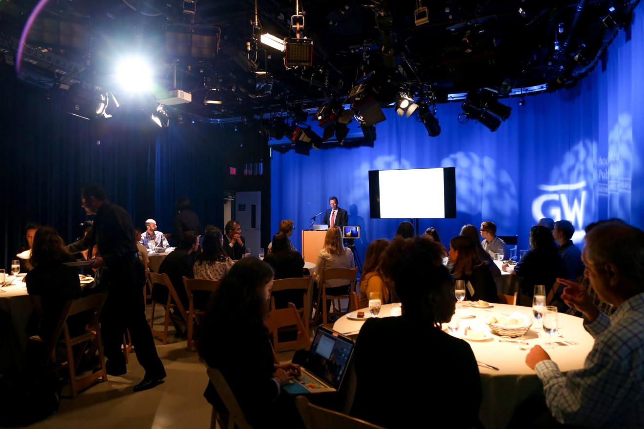 The salon discussion had a full house of students and subject experts.