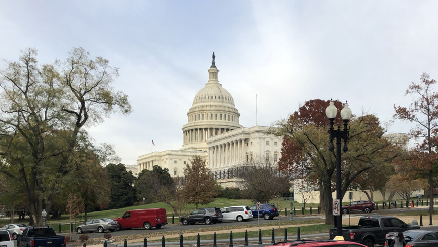The view of the Capitol from the Rayburn House Office Building.