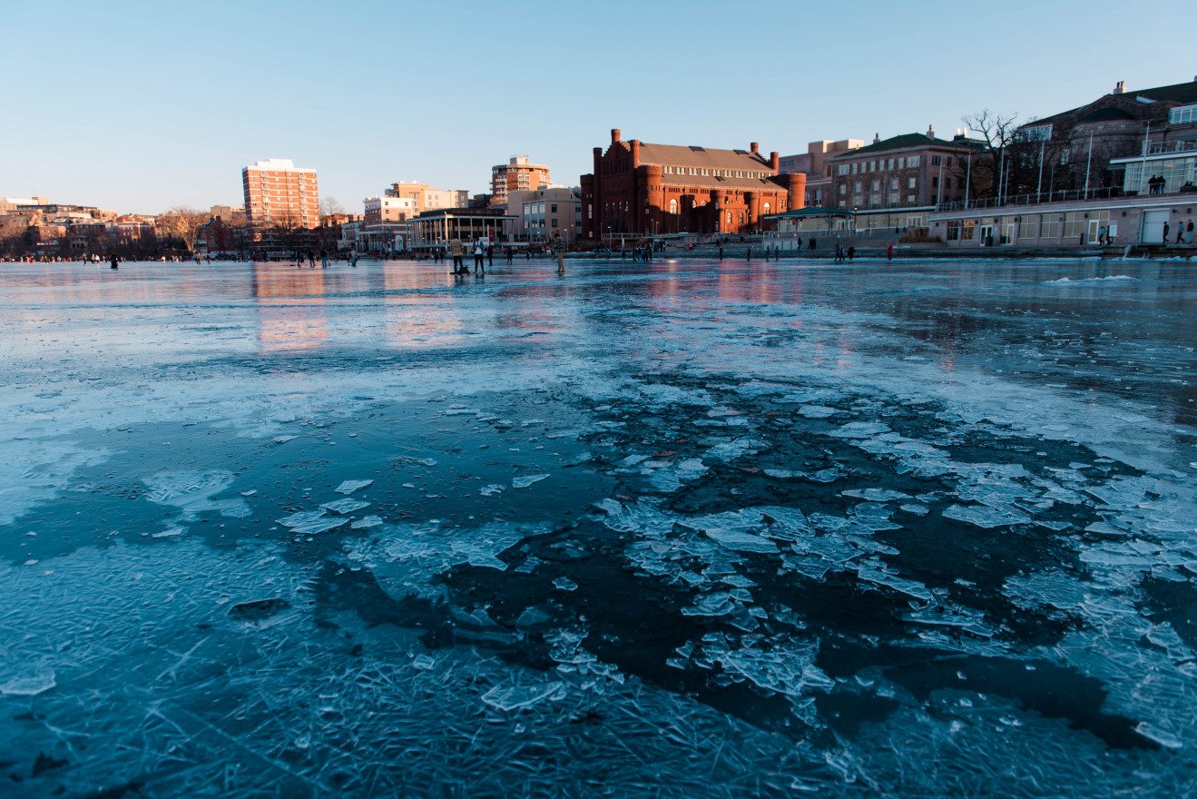 In mid-January the warming melted the ice surface and it was fragile after a rain.