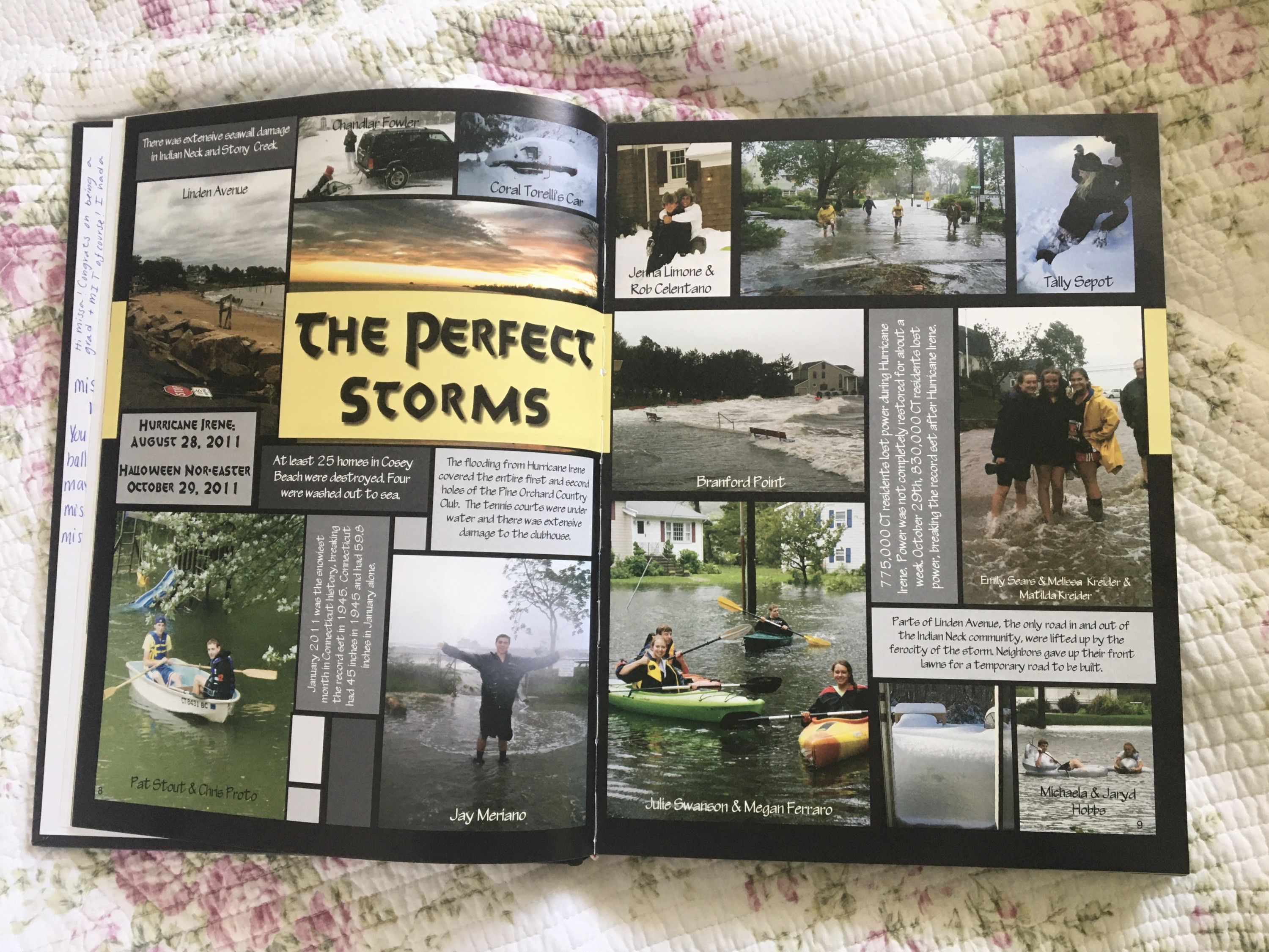 The storms and flooding made the Branford High School 2012 yearbook.