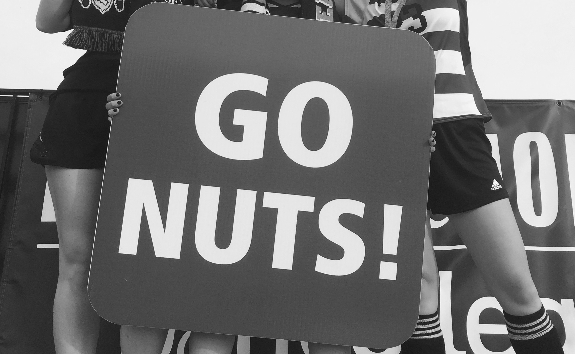 An ESF tradition at athletic games is to hold up this sign and scream &quot;Go Nuts&quot;! (Devon Camillieri/SUNY-ESF)