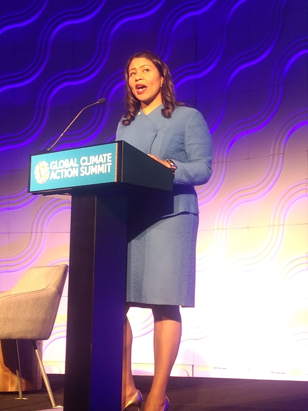 San Francisco Mayor London Breed stresses at the summit that San Francisco will continue to roll out green initiatives. (Aaron Dorman?Medill)