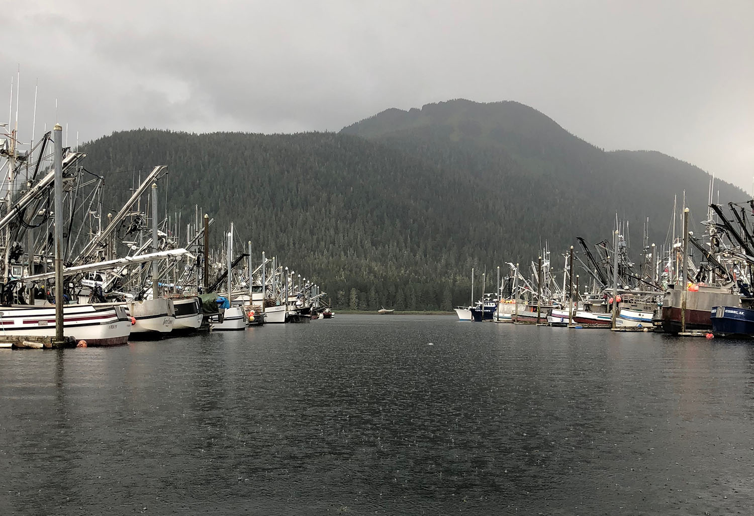 Fishing boats on a rainy day in Alaska