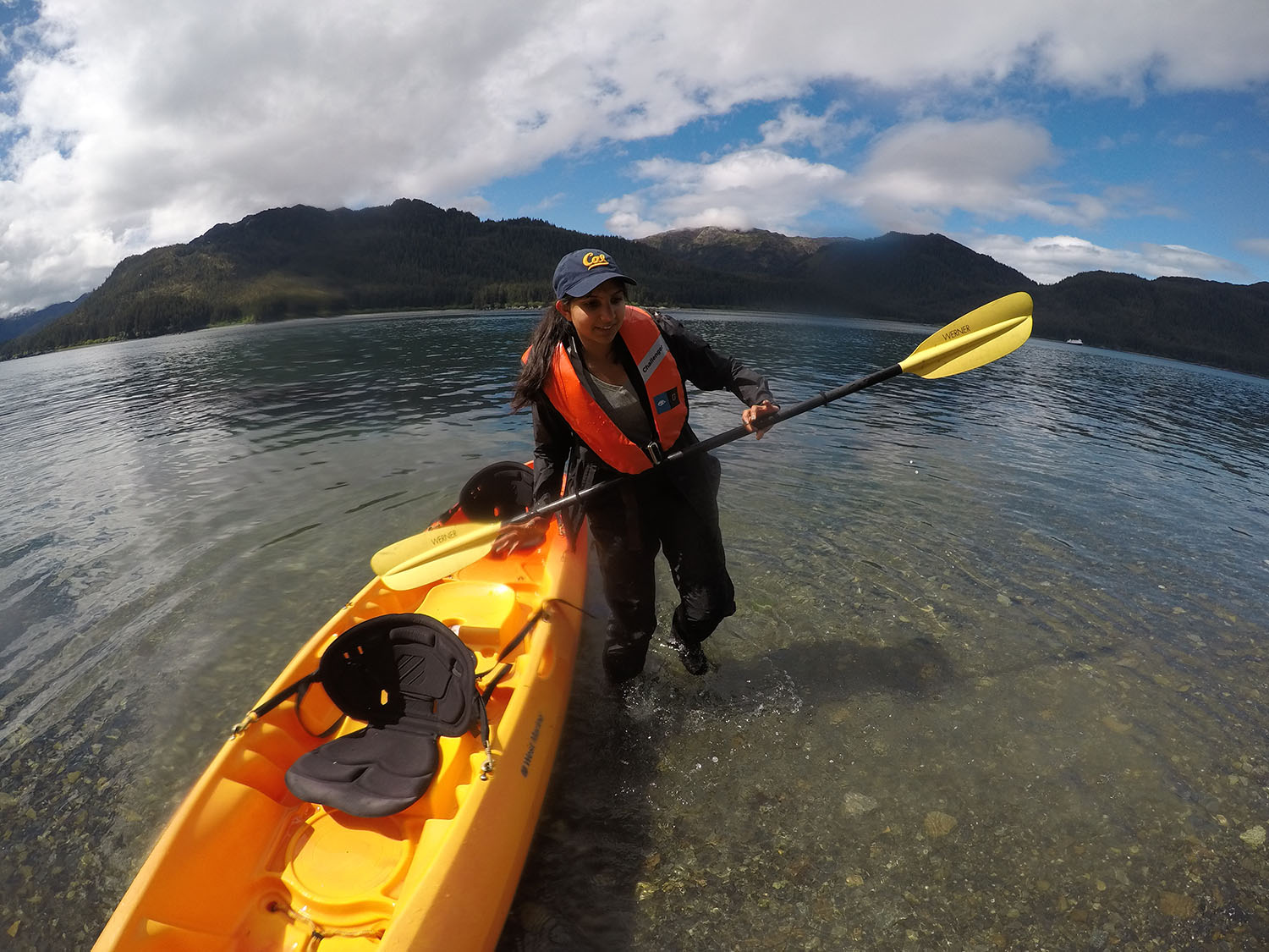 Navya Pothamsetty, UC Berkeley student, with kayak