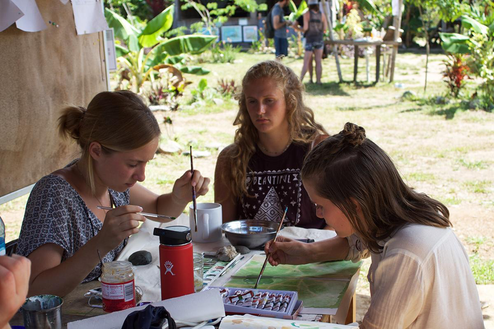 Design thinking intern students draw at Kalu Yala