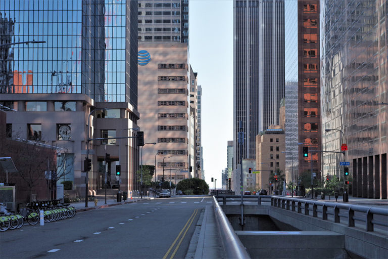 The empty streets of a smog-free Los Angeles during the 2020 lockdowns