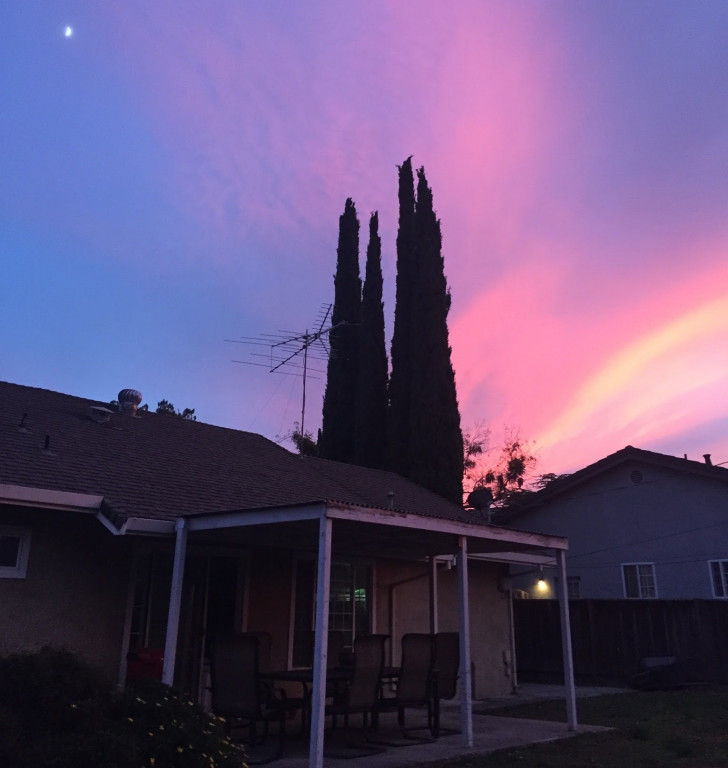 The exterior of the author's San Jose home at sunset. The region has been warming steadily due to climate change.